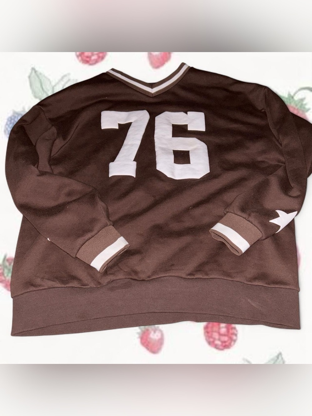 Casual Women's Brown '76 Pullover Sweatshirt with White Stripe Details